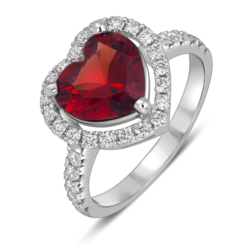 Помолвочное кольцо из белого золота с бриллиантами и гранатом Сердце Сердце (055693)