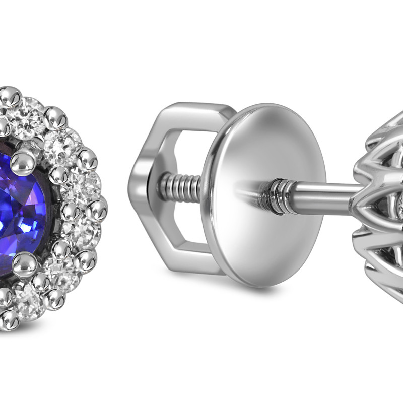 Серьги пусеты из белого золота с бриллиантами и танзанитами (056138)