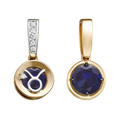 Кулон знак зодиака с гидротермальным сапфиром и фианитами (041238)