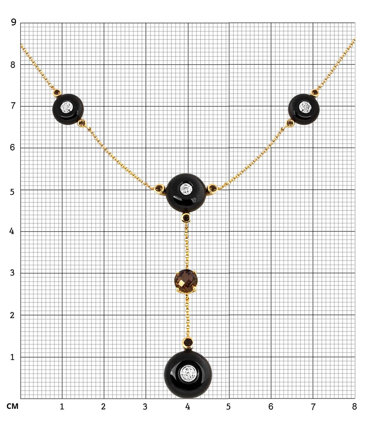 Колье с бриллиантами, агатами и дымчатами кварцами (011067)