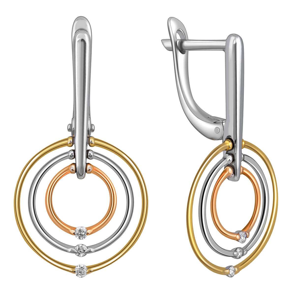 Серьги из комбинированного золота с бриллиантами (047278)