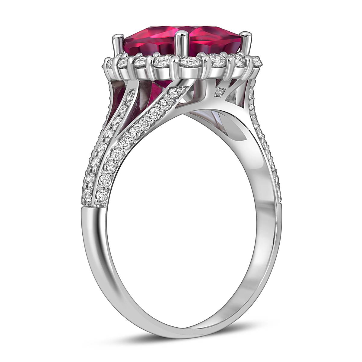 Кольцо из белого золота с бриллиантами и рубином (062785)