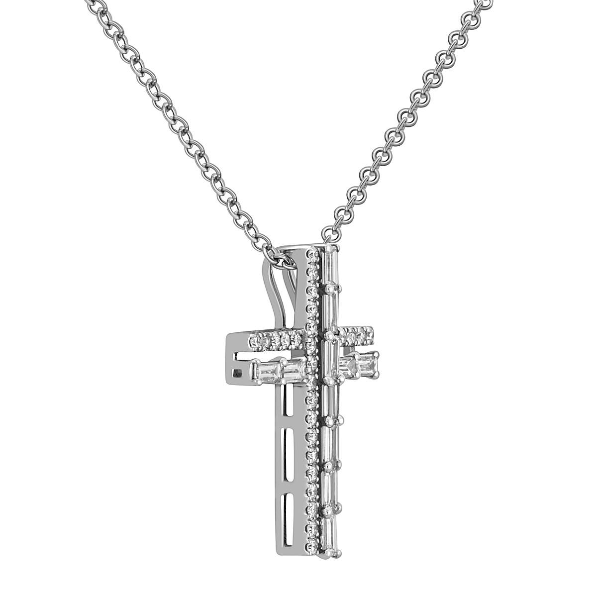 Колье крест из белого золота с бриллиантами 