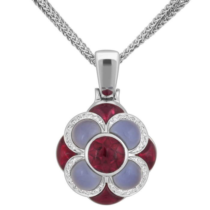 Колье из белого золота с бриллиантами, халцедонами и турмалинами (039228)