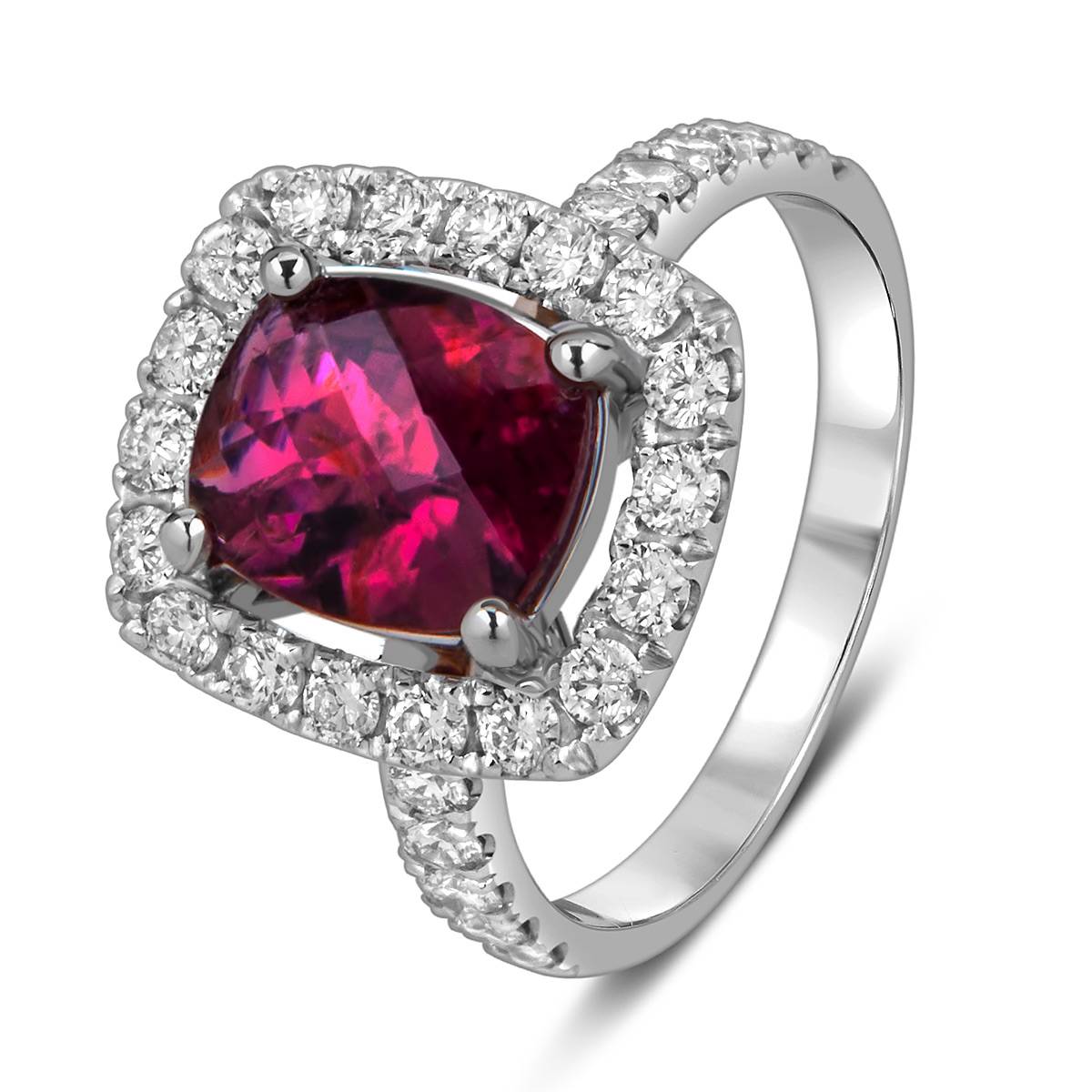 Кольцо из белого золота с бриллиантами и турмалином (059454)