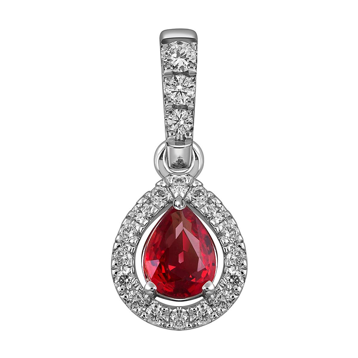 Подвеска из белого золота с бриллиантами и гранатом (056143)
