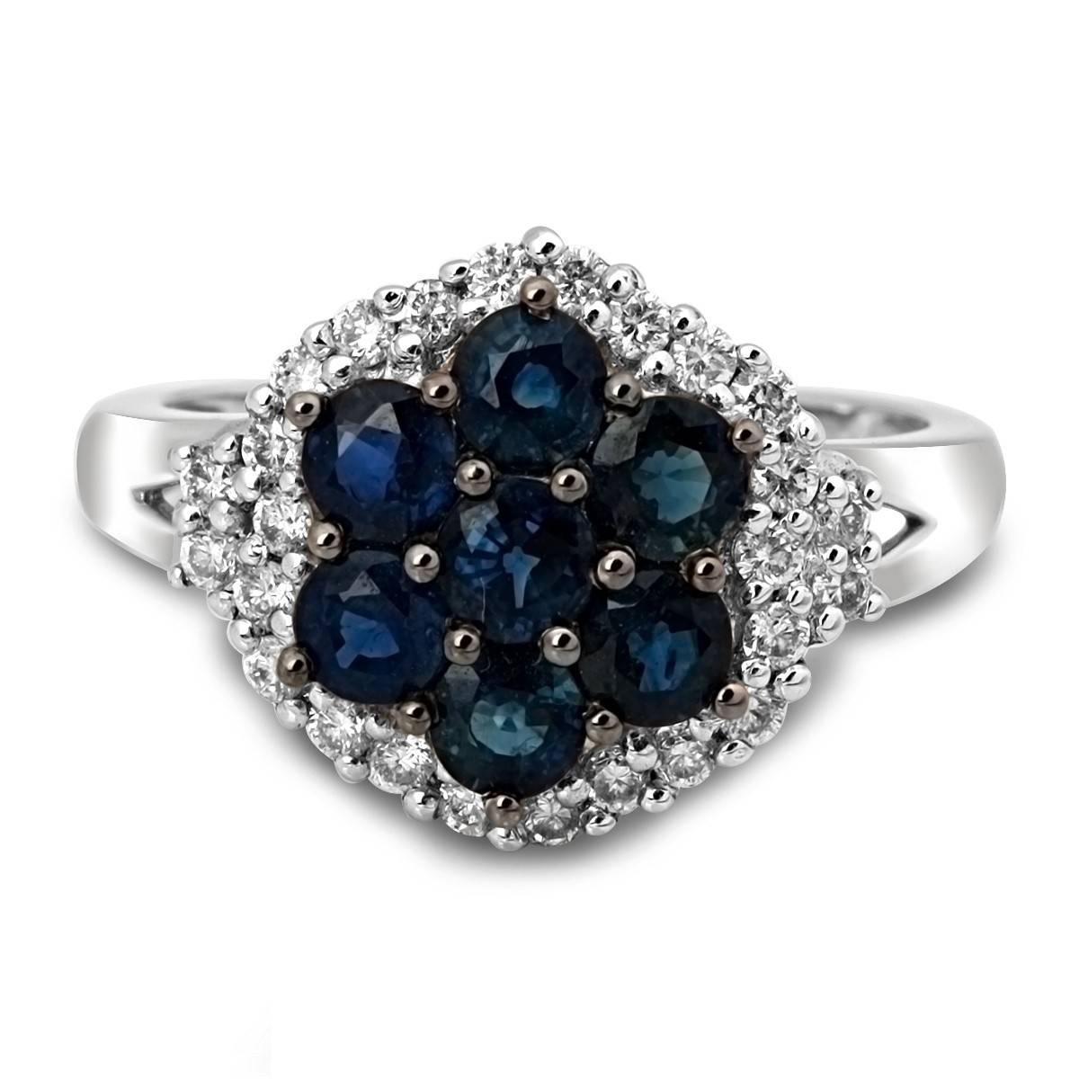 Кольцо из белого золота с бриллиантами и сапфирами (003202)