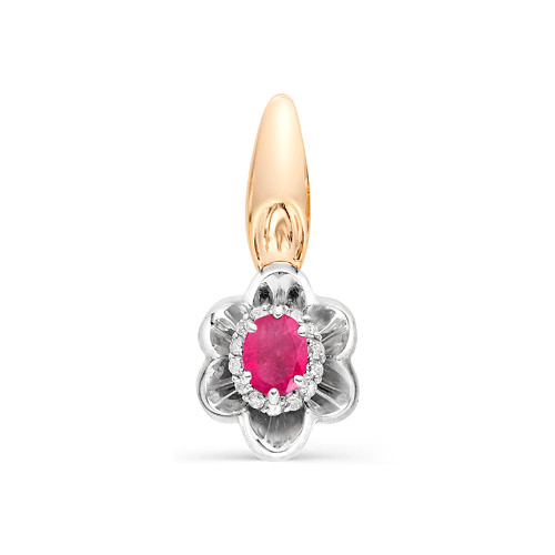 Кулон из комбинированного золота с бриллиантами и рубином (043722)