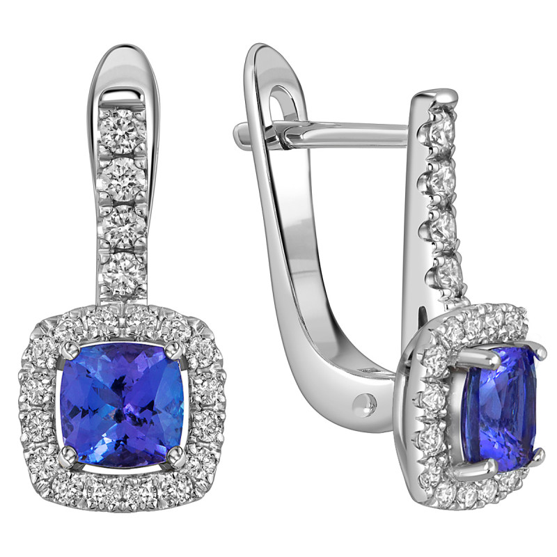 Серьги из белого золота с бриллиантами и танзанитами (062782)