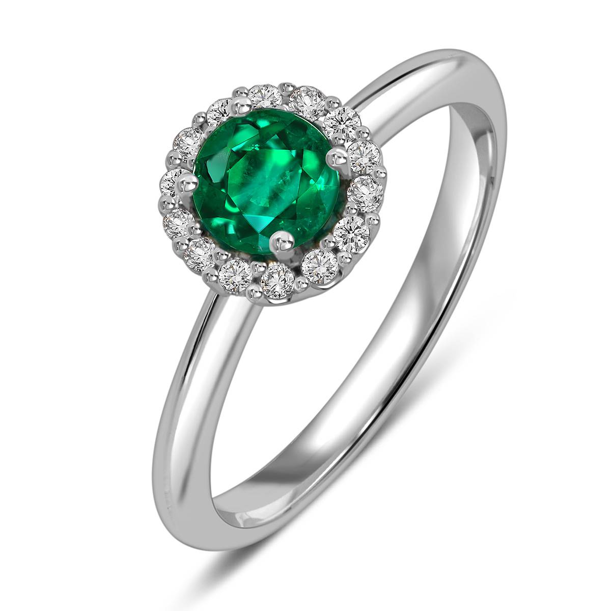 Кольцо из белого золота с бриллиантами и изумрудом  (055055)