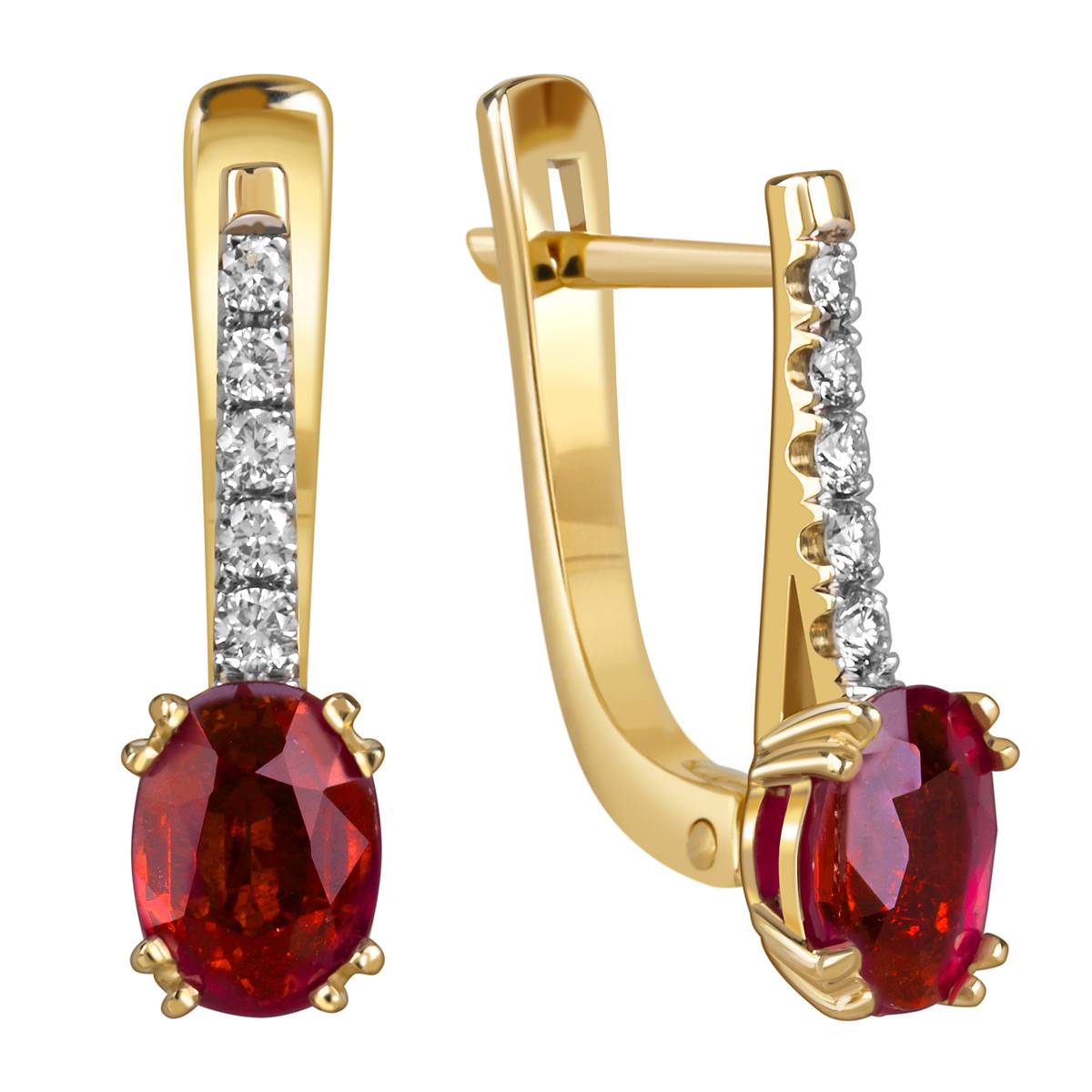 Серьги из жёлтого золота с бриллиантами и рубинами (060329)