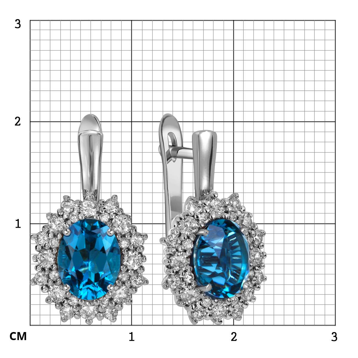 Серьги из белого золота с бриллиантами и лондон топазами (060386)