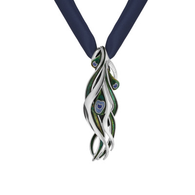 Колье из серебра с эмалью и шёлком "Graziella" (038652)