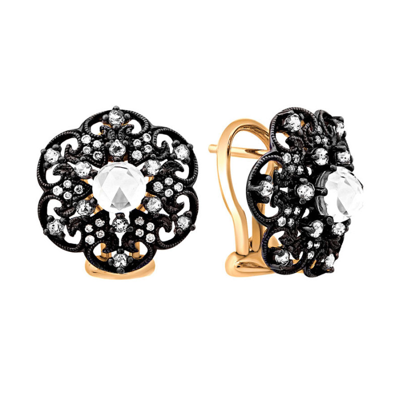 Серьги из красного золота с бриллиантами и кварцами (012557)