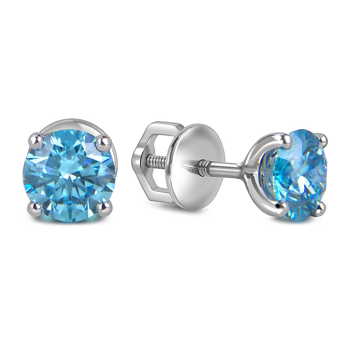 Серьги пусеты из белого золота с голубыми бриллиантами (060022)