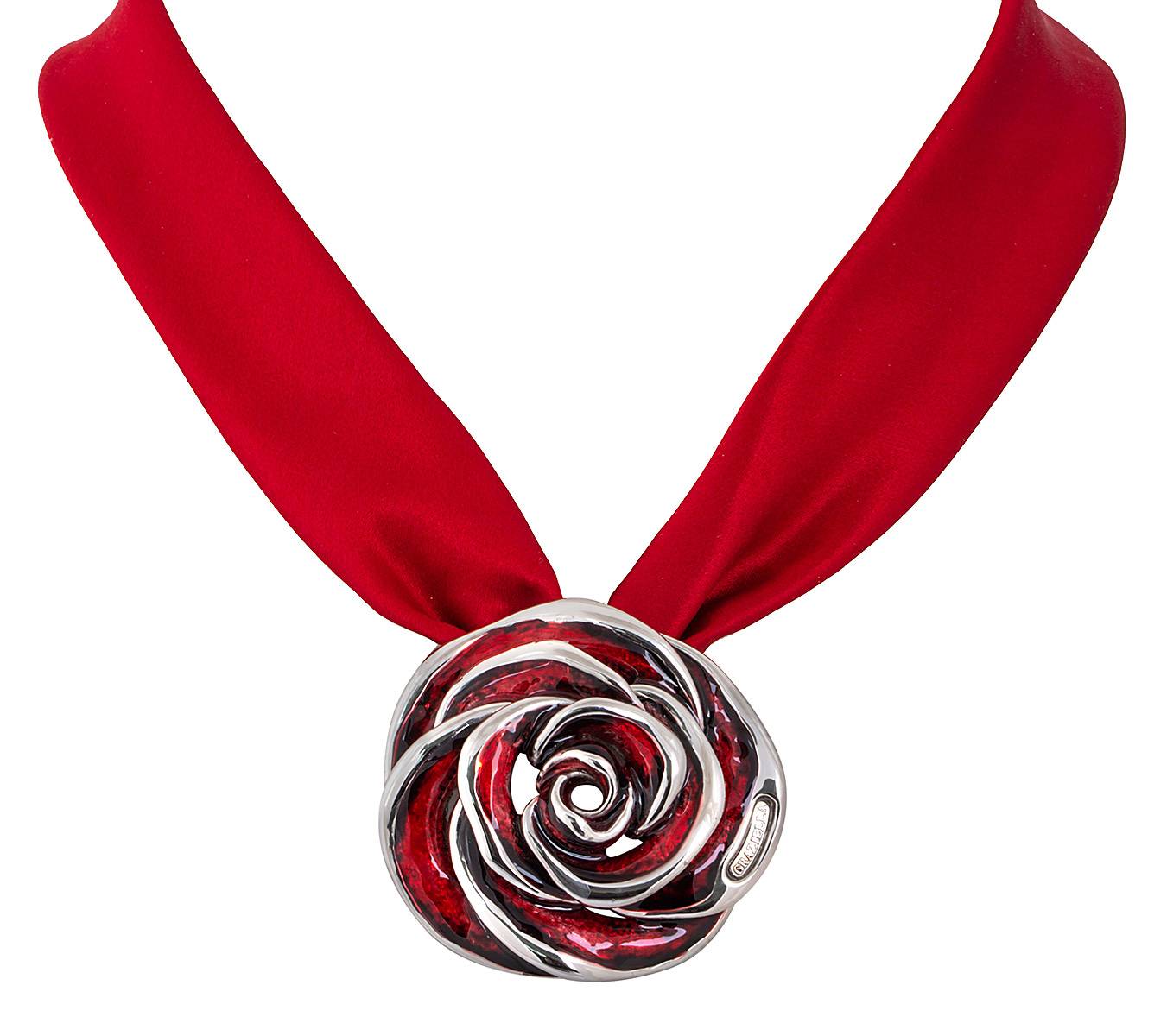 Колье из серебра с эмалью и шёлком 