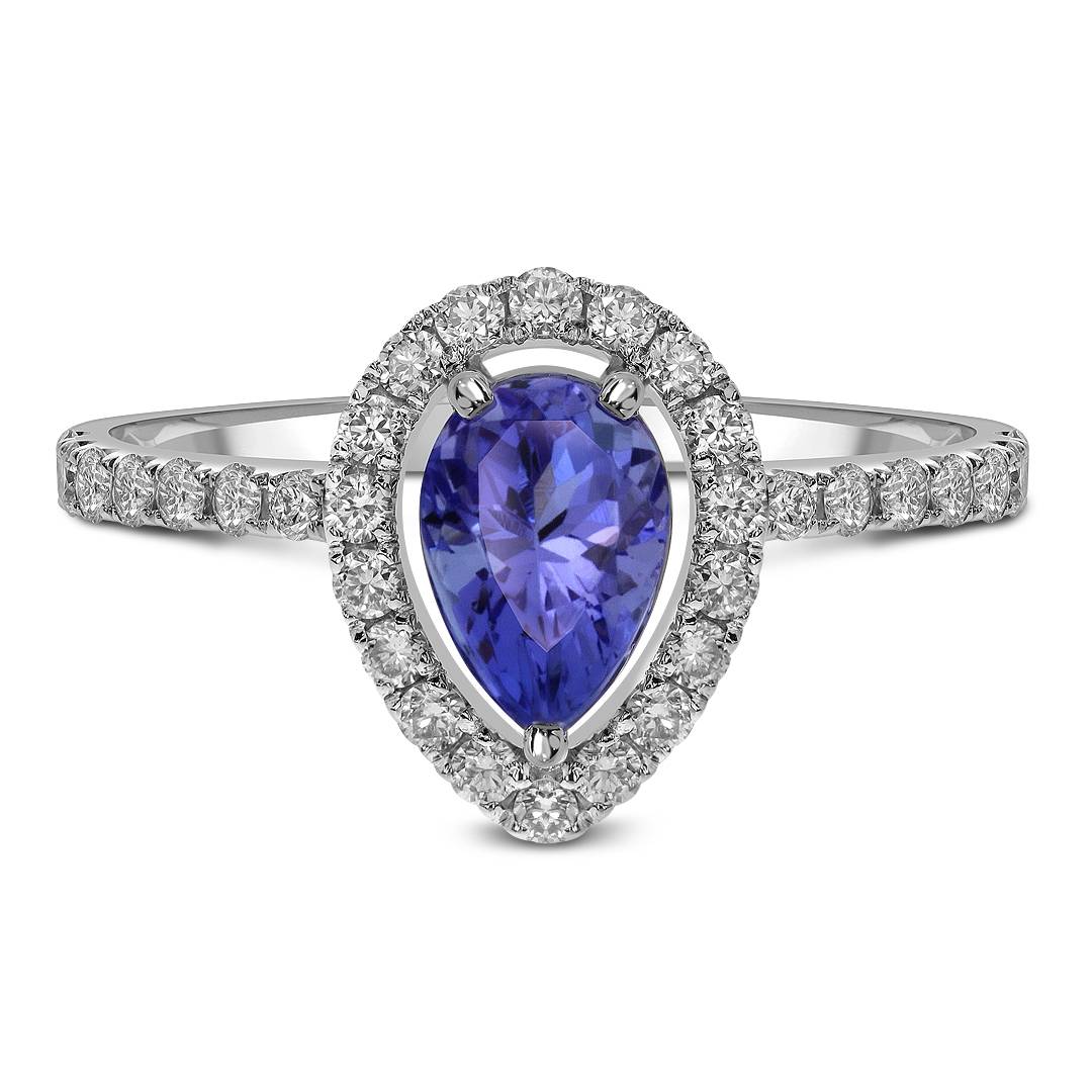 Кольцо из белого золота с бриллиантами и танзанитом (061593)