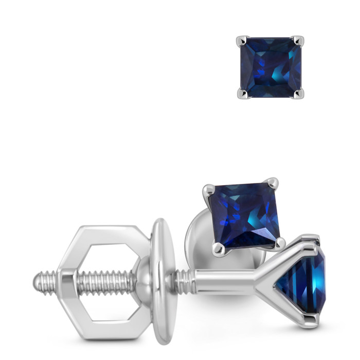 Серьги пусеты из платины с сапфирами (049646)