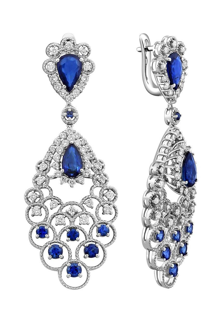 Серьги из белого золота с бриллиантами и сапфирами (024079)