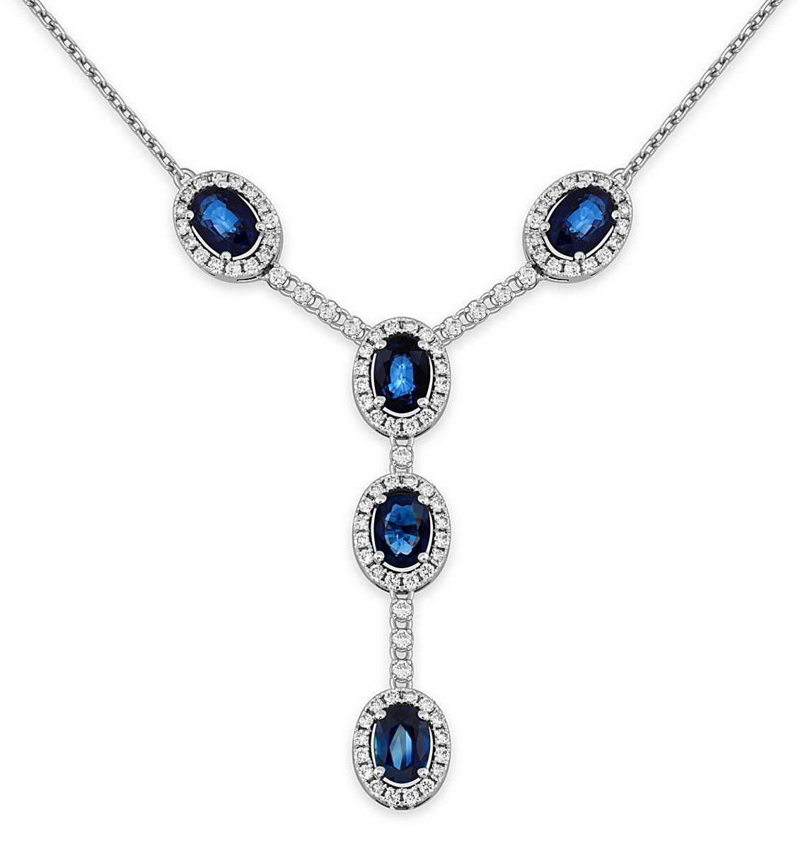 Колье из белого золота с бриллиантами и сапфирами (050780)