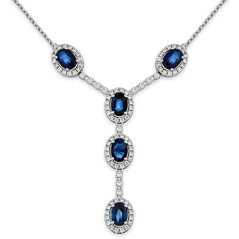 Колье из белого золота с бриллиантами и сапфирами (050780)