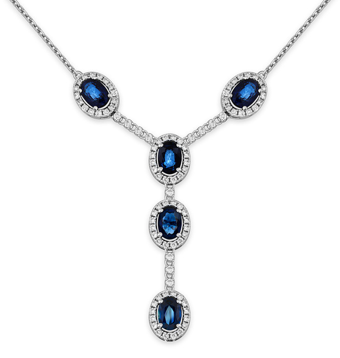 Колье из белого золота с бриллиантами и сапфирами (050780)