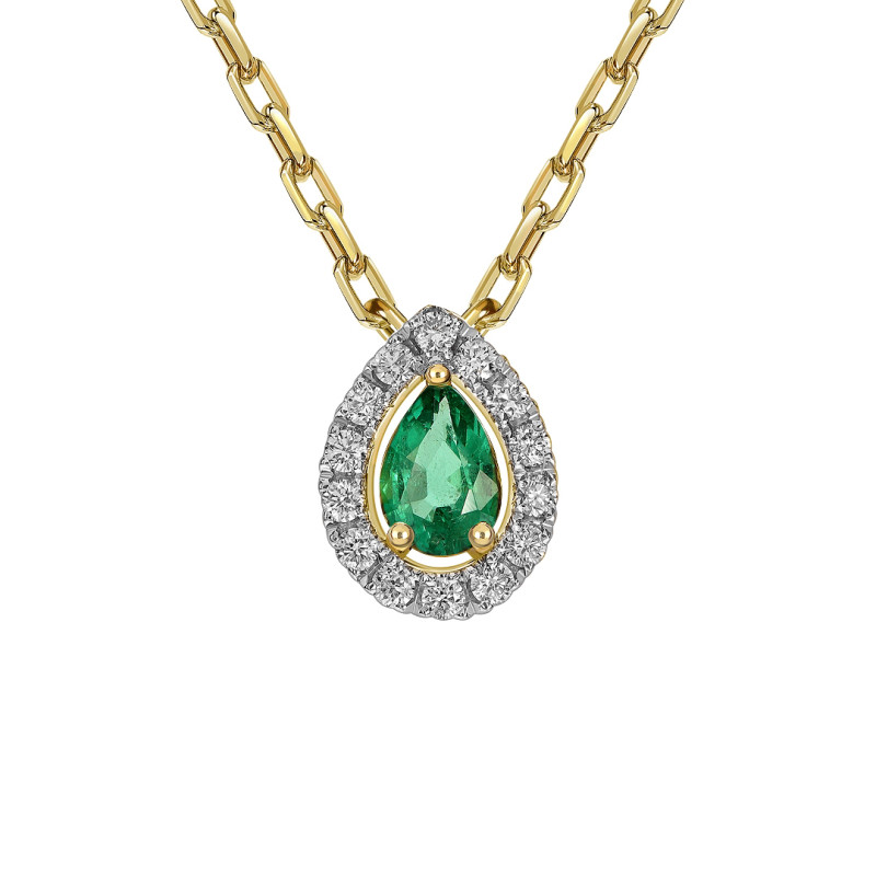 Колье из жёлтого золота с бриллиантами и изумрудом (061629)