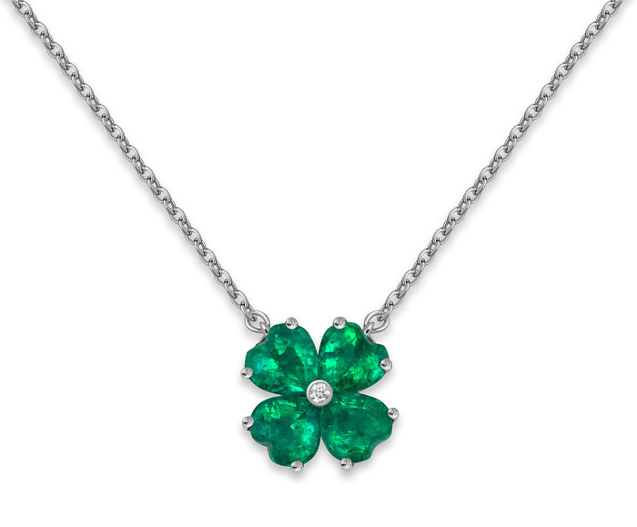 Колье из белого золота с бриллиантом и изумрудами "Crivelli" (054105)