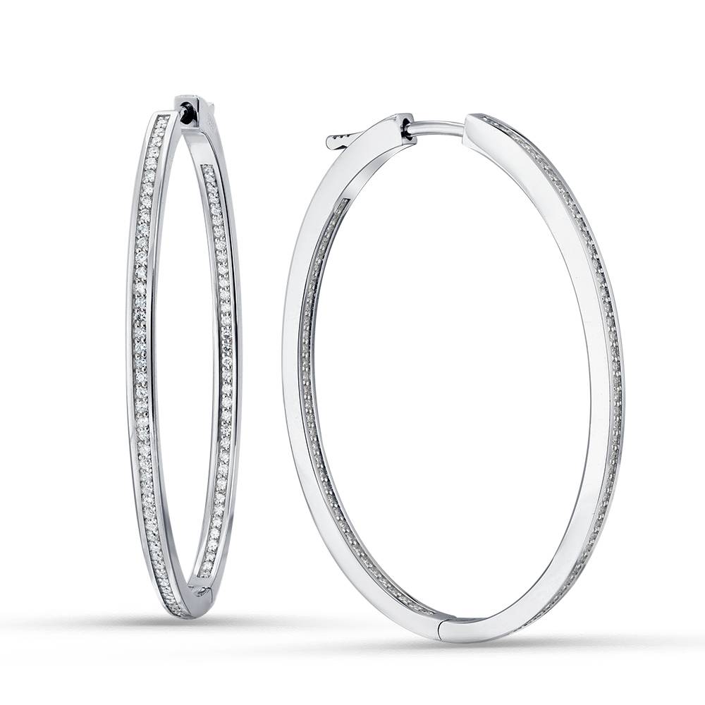 Серьги конго из белого золота с бриллиантами (057629)