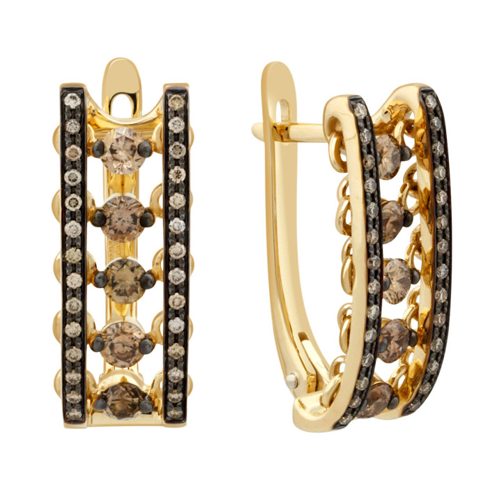 Серьги из жёлтого золота с  "плавающими"  коньячными бриллиантами (049738)