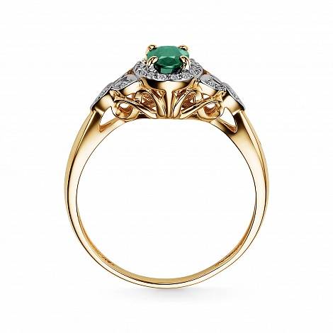 Кольцо из жёлтого золота с бриллиантами и изумрудом (048764)