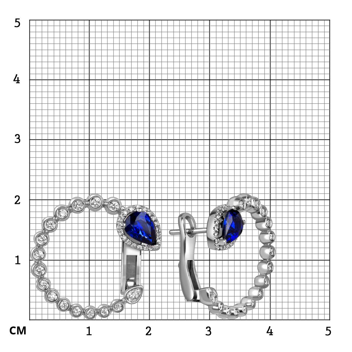 Серьги из белого золота с бриллиантами и сапфирами (060145)