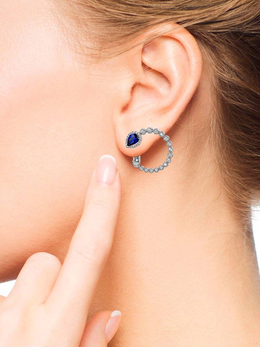 Серьги из белого золота с бриллиантами и сапфирами (060145)