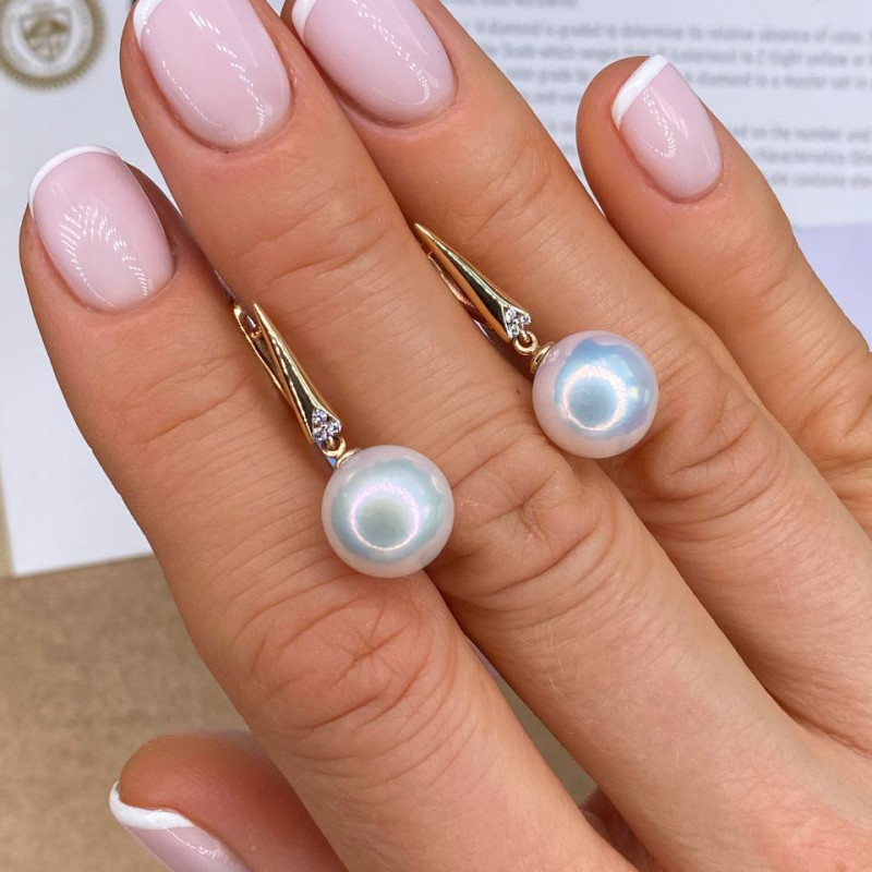 Серьги из красного золота с жемчугом и фианитами (041455)