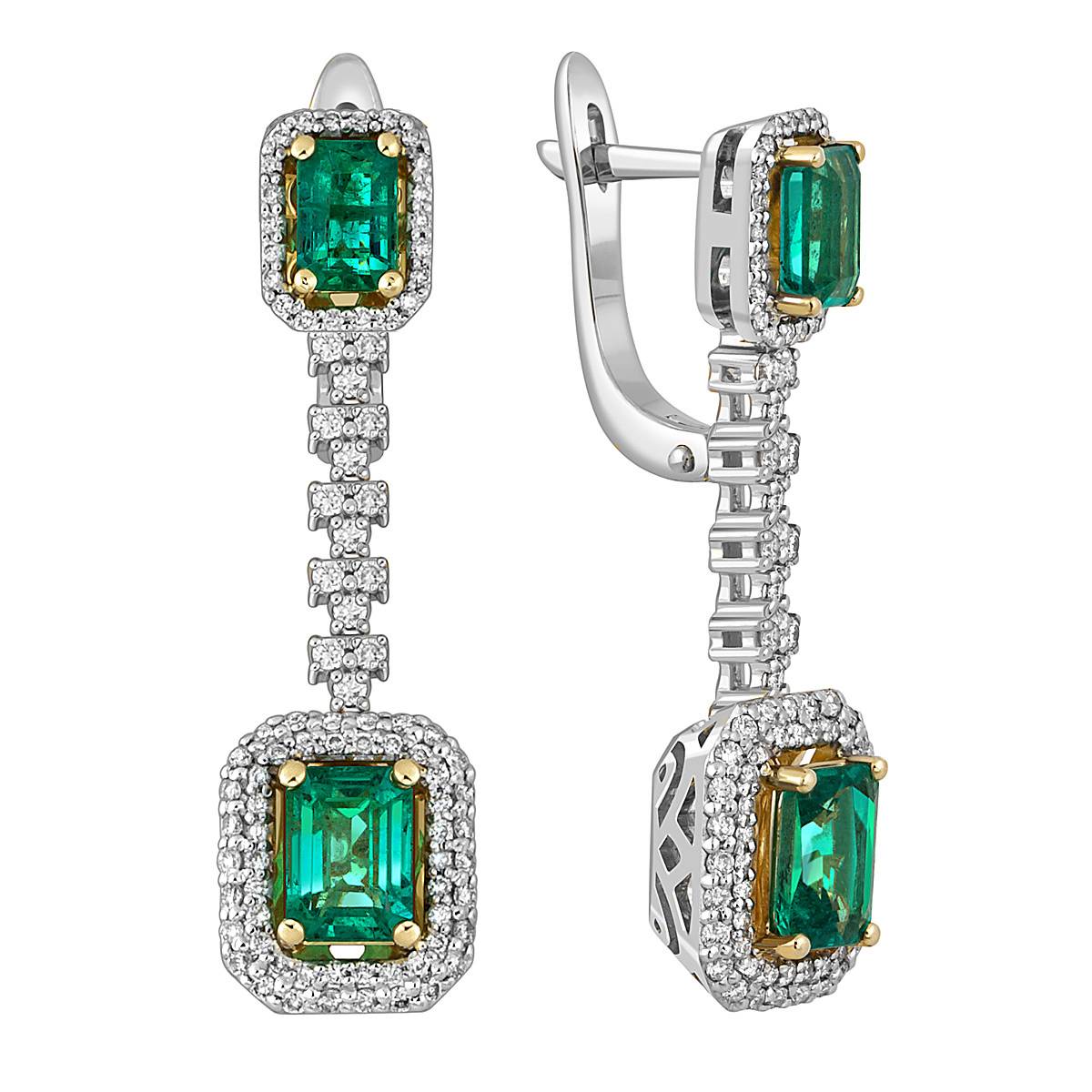 Серьги из белого золота с бриллиантами и изумрудами (051829)