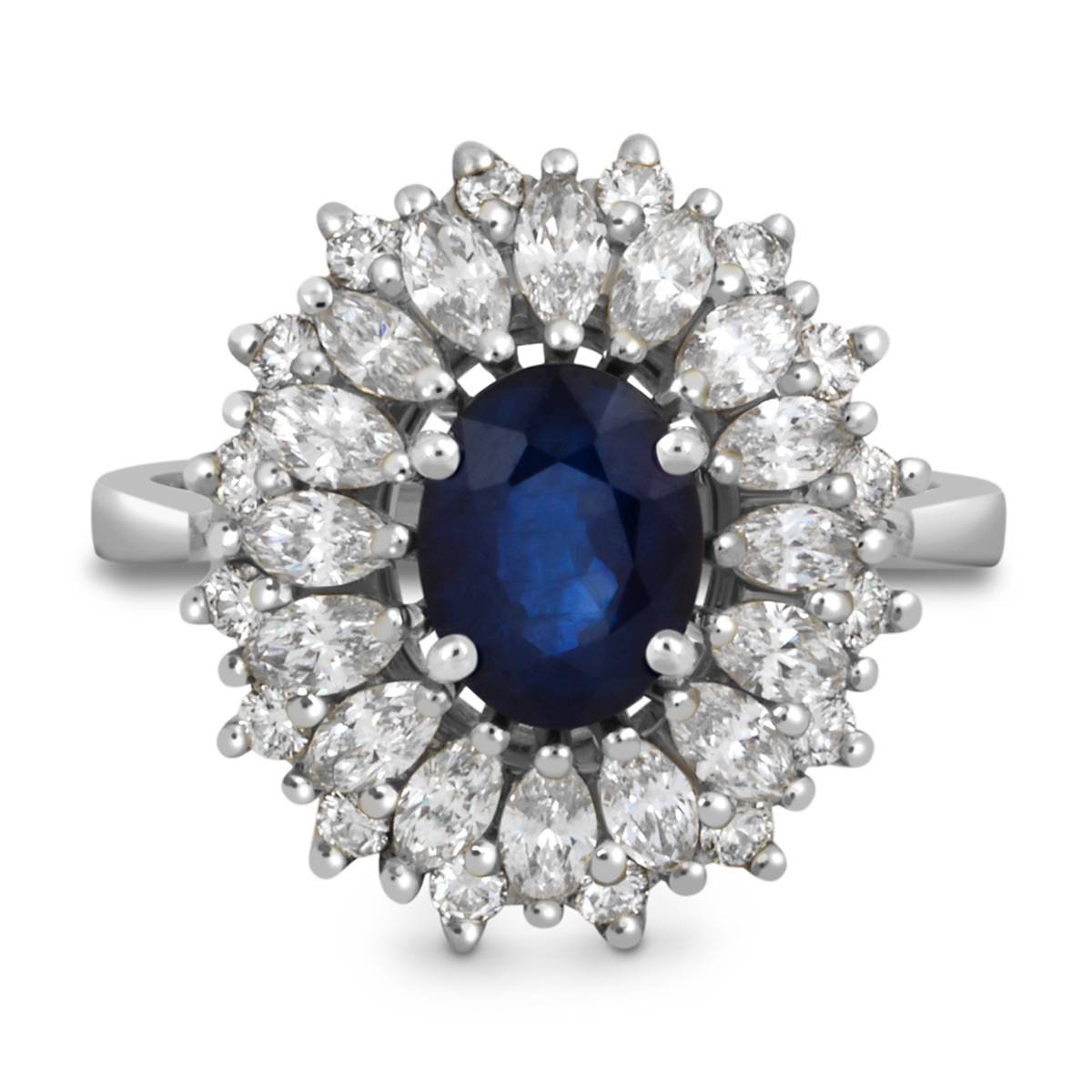 Кольцо из белого золота с бриллиантами и сапфиром (039765)