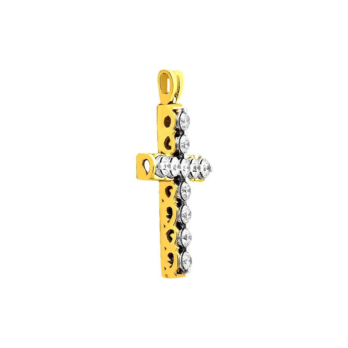 Кулон крест из жёлтого золота с бриллиантами (025798)
