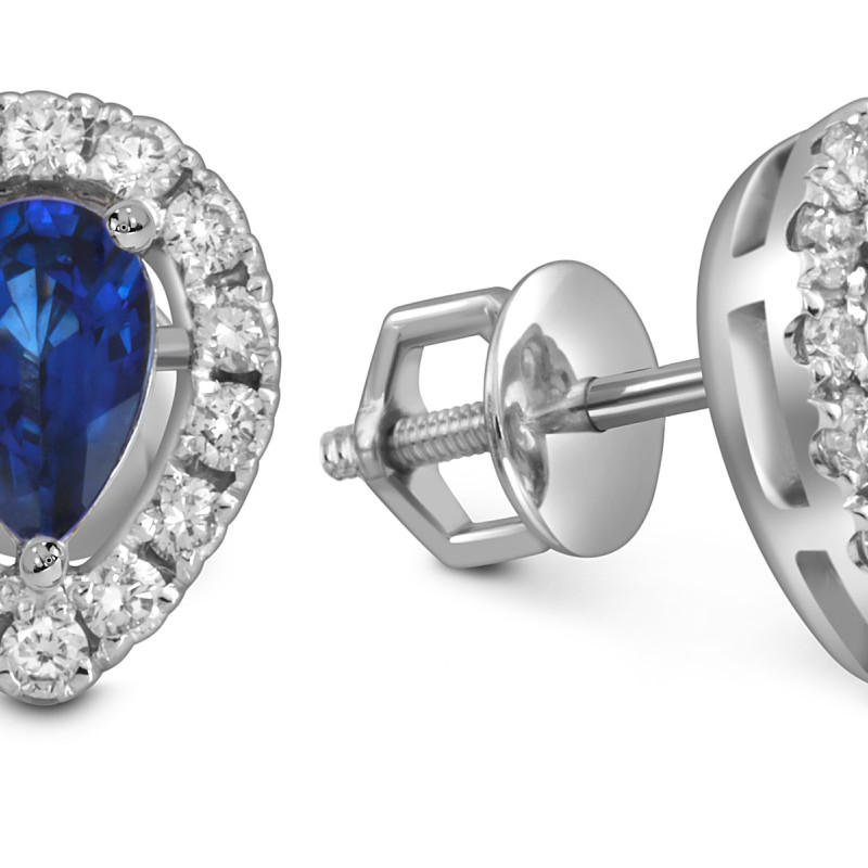 Серьги пусеты из белого золота с бриллиантами и сапфирами (054487)