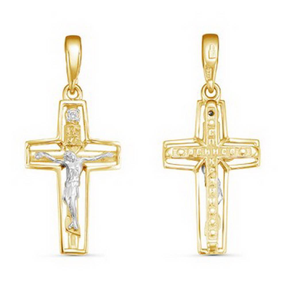 Кулон крест из жёлтого золота с бриллиантом (061245)