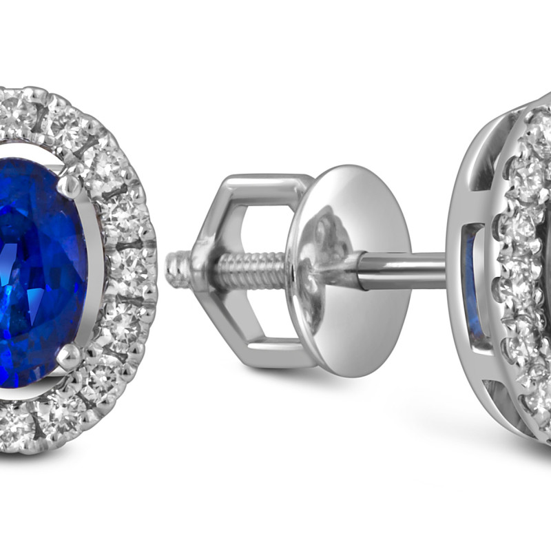 Серьги пусеты из белого золота с бриллиантами и сапфирами (054501)