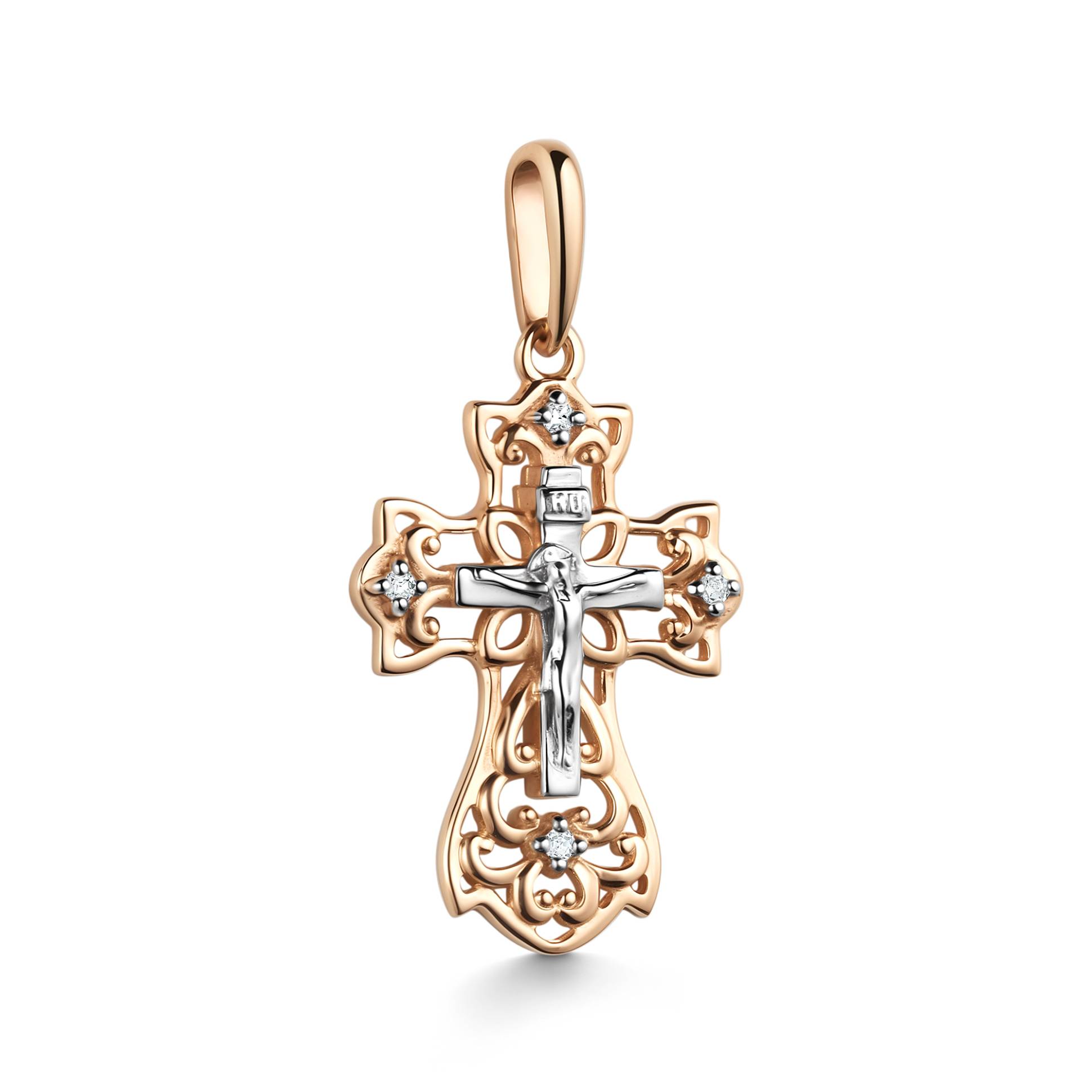 Кулон крест из комбинированного золота с бриллиантами (060910)