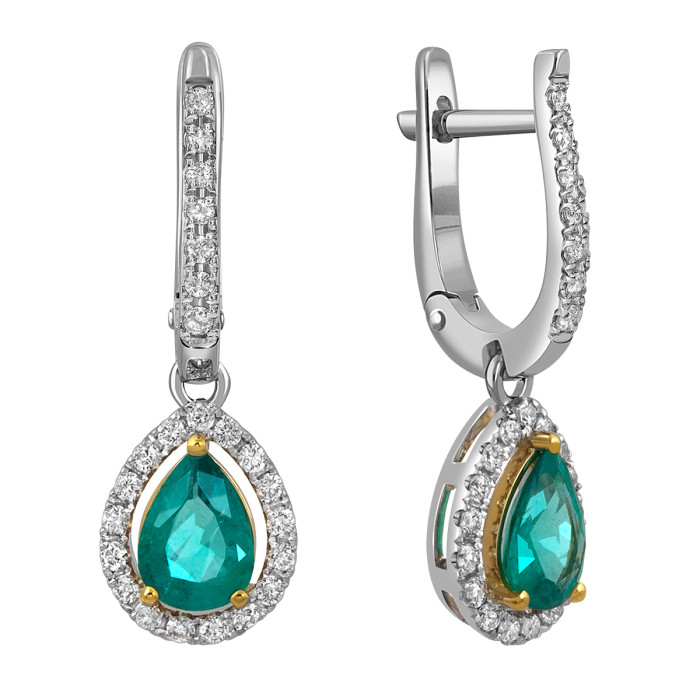 Серьги из белого золота с бриллиантами и изумрудами (052542)