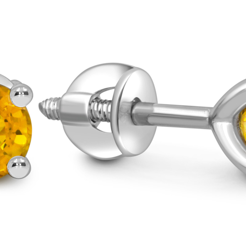 Серьги пусеты из белого золота с жёлтыми сапфирами (052333)