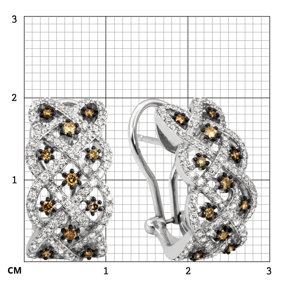 Cерьги из белого золота с белыми и коньячными бриллиантами (003007)