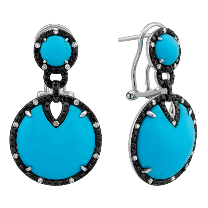 Серьги из белого золота с бриллиантами и бирюзой (003983)