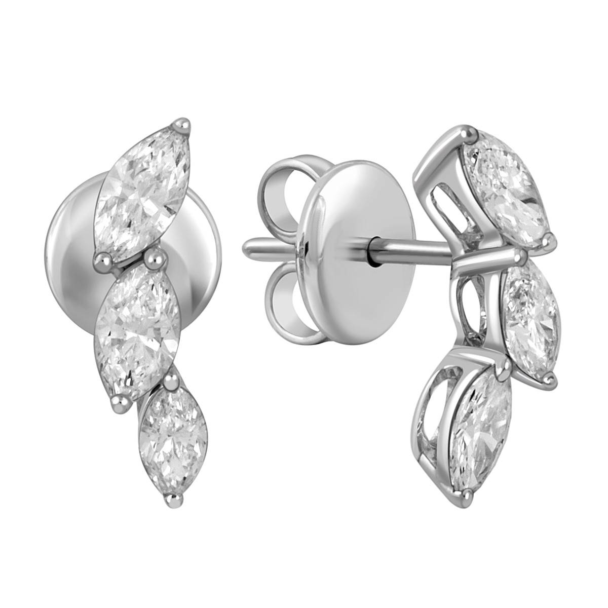 Серьги пусеты из белого золота с бриллиантами 