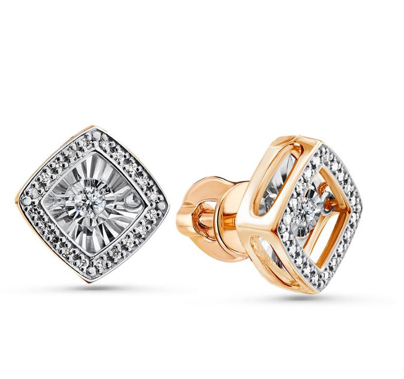 Серьги пусеты из красного золота с бриллиантами (052719)