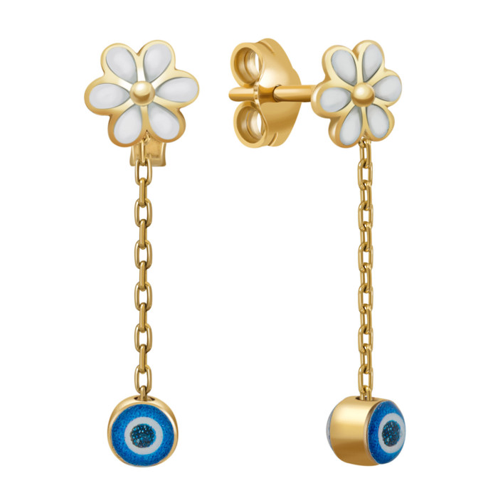 Серьги пусеты из жёлтого золота с эмалью (018185)