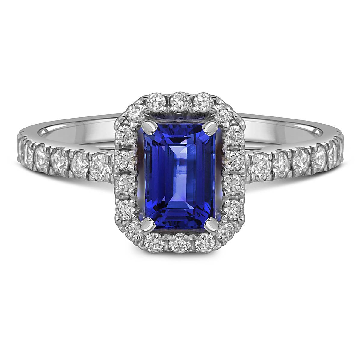 Кольцо из белого золота с бриллиантами и сапфиром (055099)