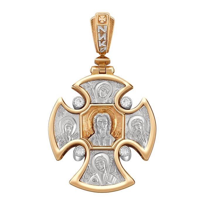Кулон крест из комбинированного золота с бриллиантами (045679)